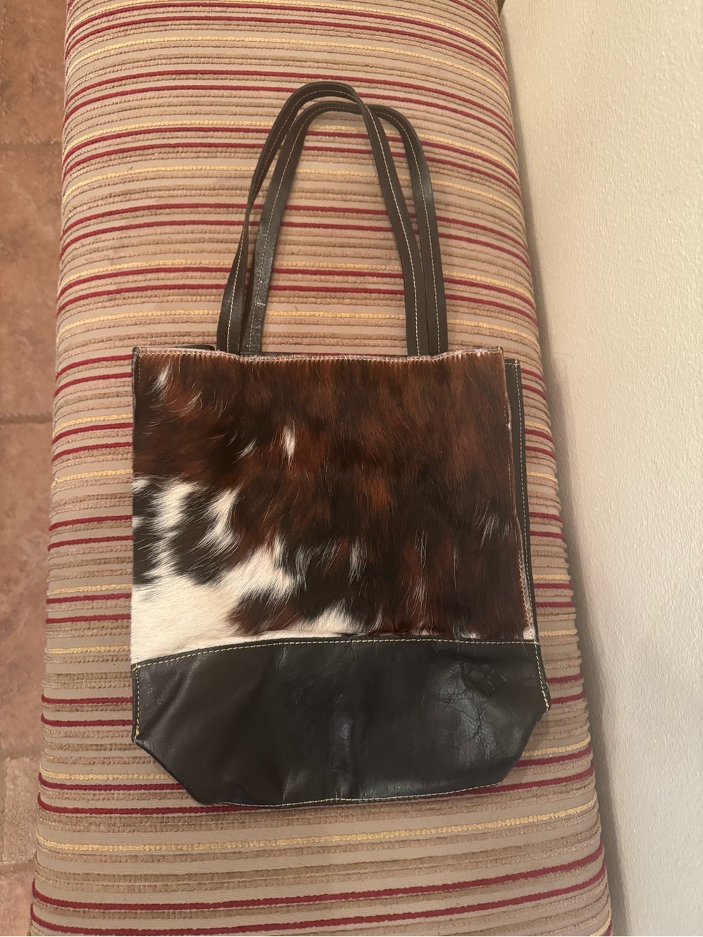 Patricia Nash Brown & White Cowhide Leather Tote Bag